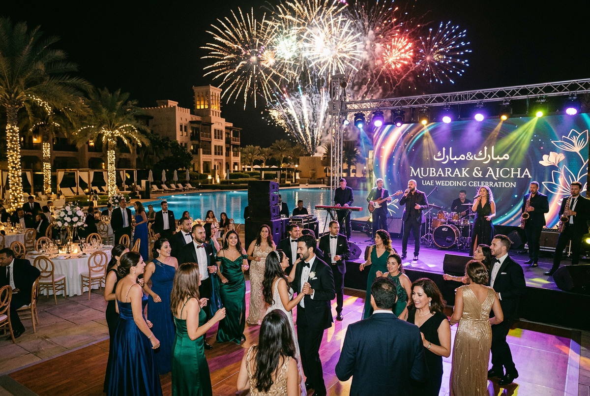 Spectacular wedding entertainment with live band and fireworks